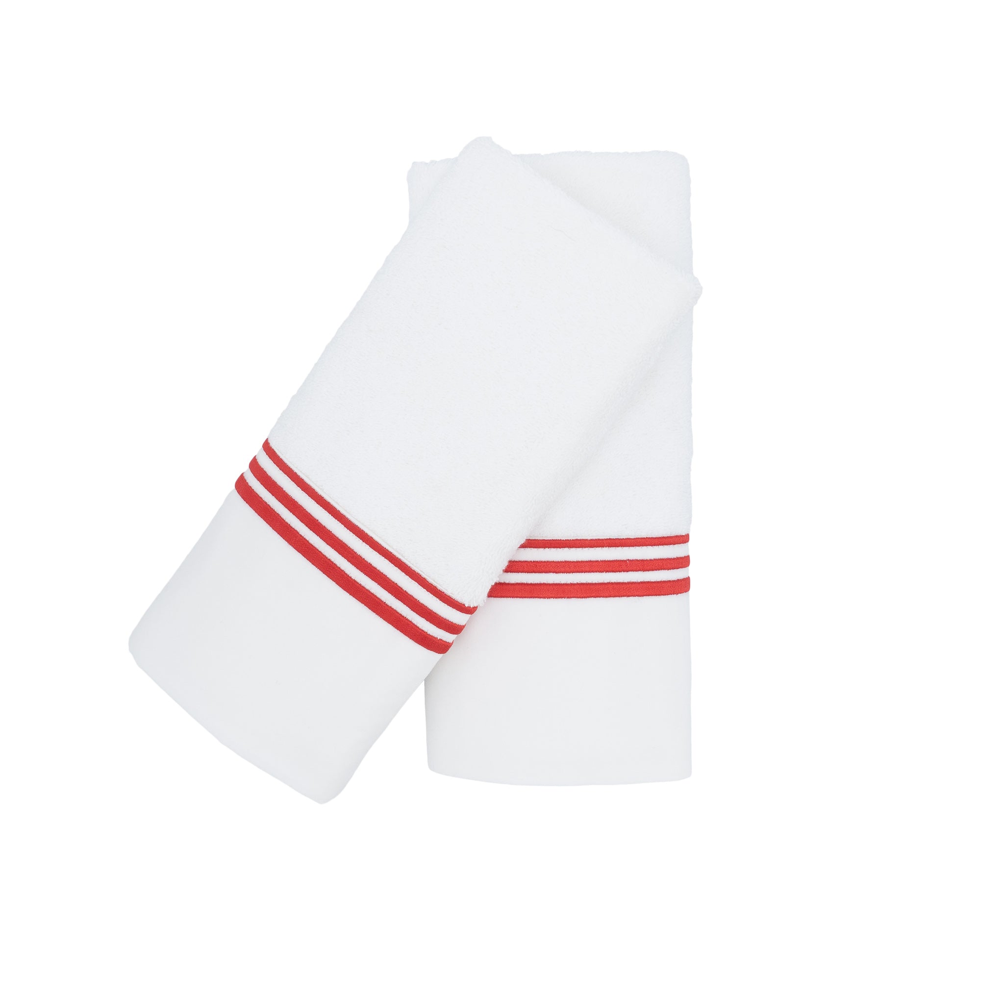 Guest Towels With Red Stripe French Borders, Set of 2