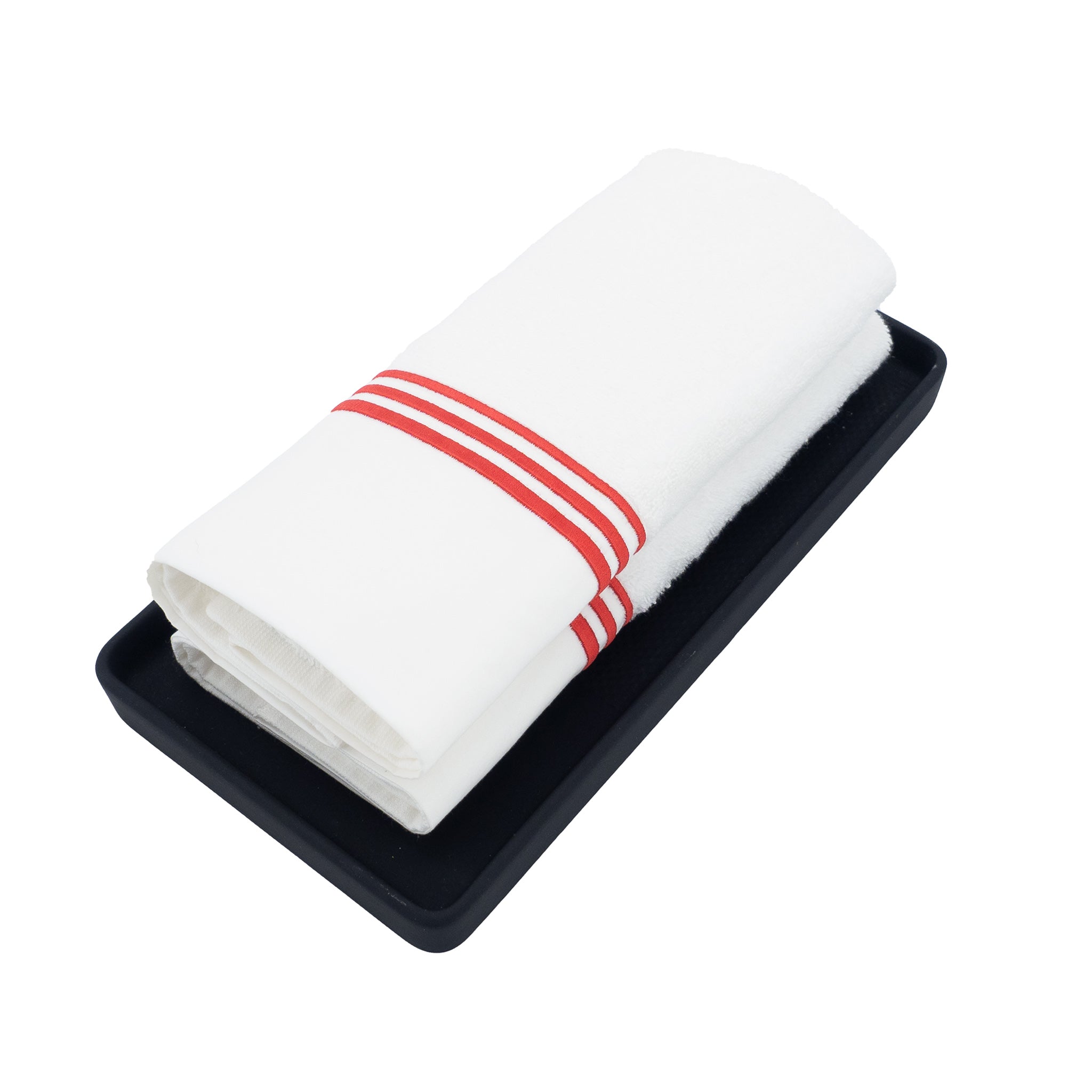 Guest Towels With Red Stripe French Borders, Set of 2