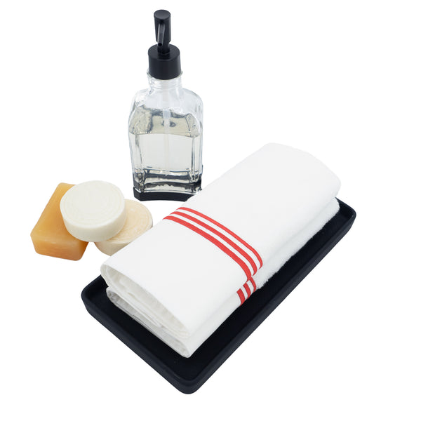 Guest Towels With Red Stripe French Borders, Set of 2