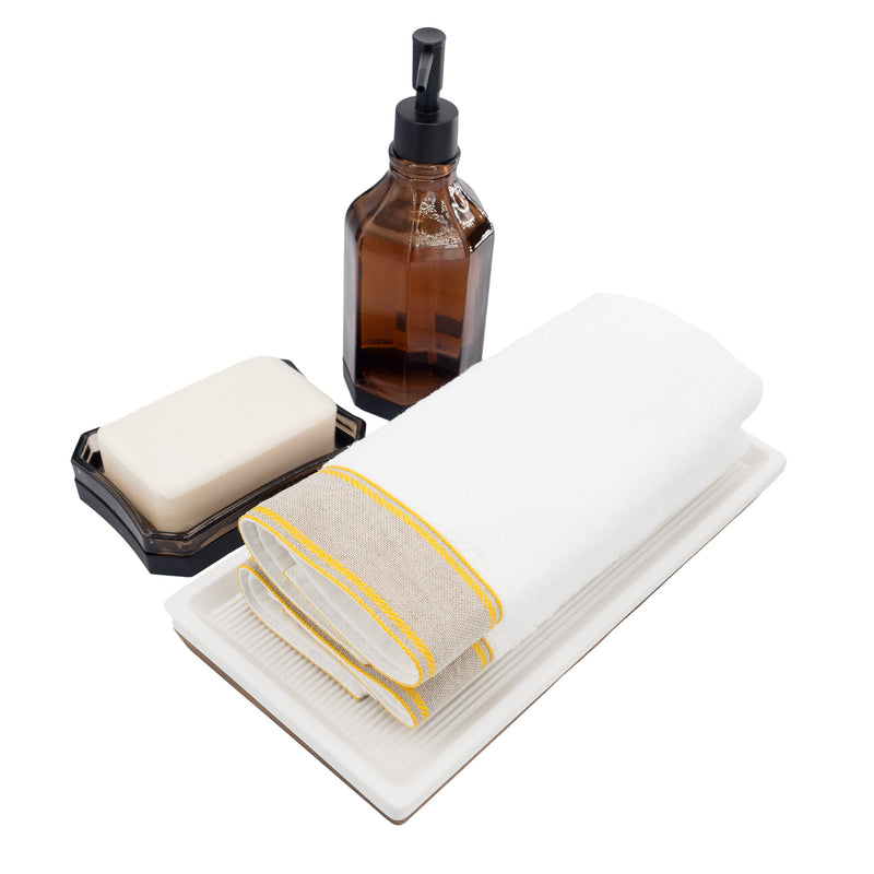 Guest Towels With Yellow Chain Linen Borders, Set of 2