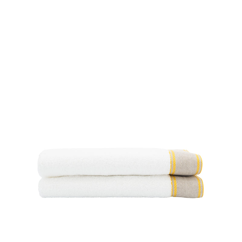 Guest Towels With Yellow Chain Linen Borders, Set of 2