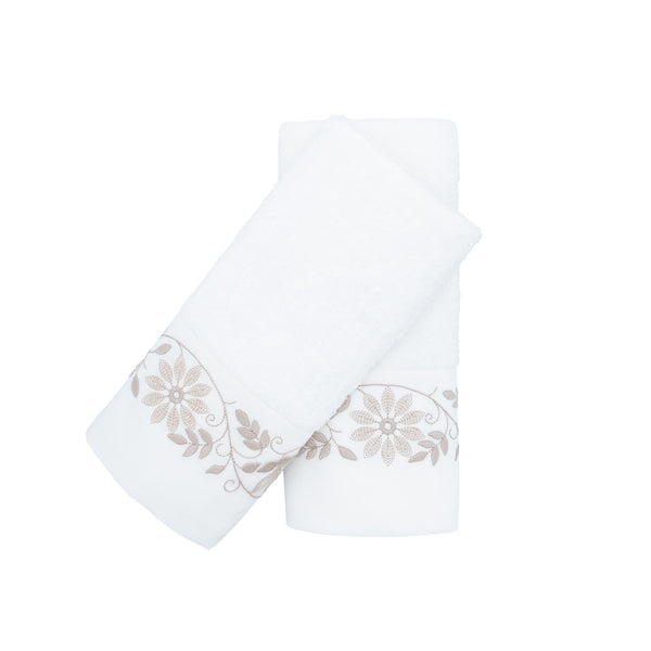 Guest Towels With Flower Borders, Set of 2