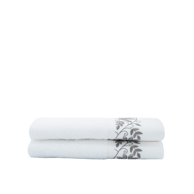 Guest Towels With Green Flower Borders, Set of 2