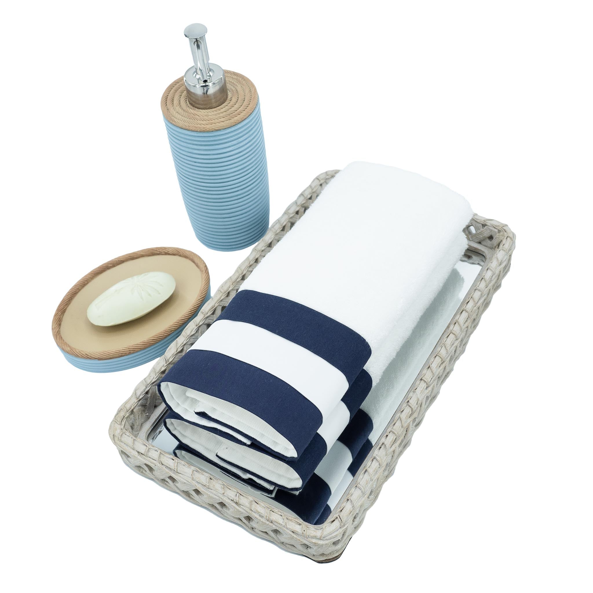 Guest Towels With Navy Borders, Set of 2