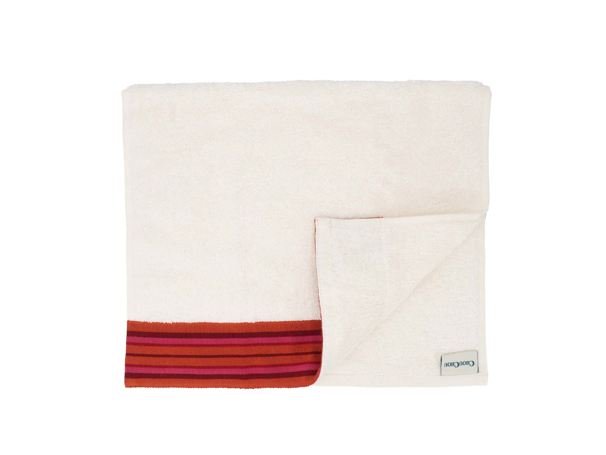 Ivory Guest Towels With Red Borders, Set of 2
