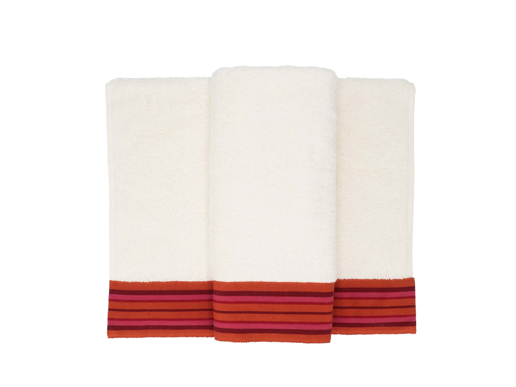 Ivory Guest Towels With Red Borders, Set of 2