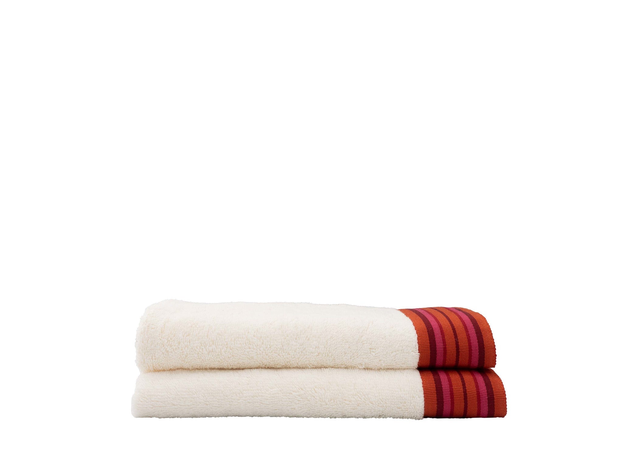 Ivory Guest Towels With Red Borders, Set of 2