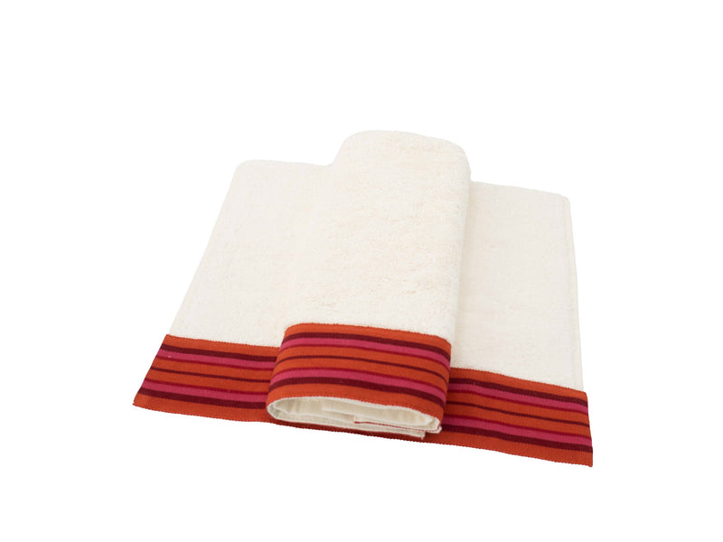 Ivory Guest Towels With Red Borders, Set of 2