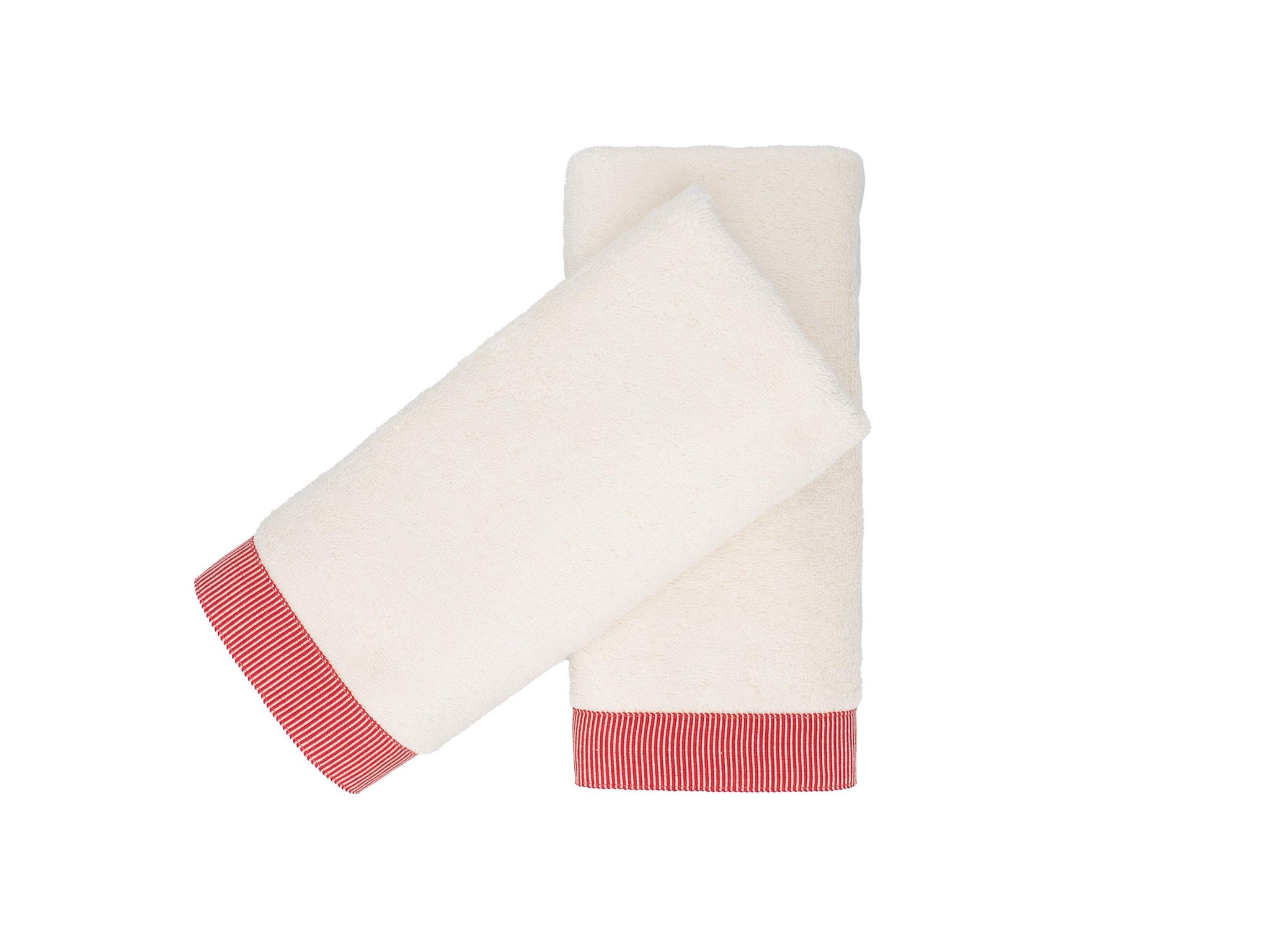 Ivory Guest Towels With Red Stripes, Set of 2