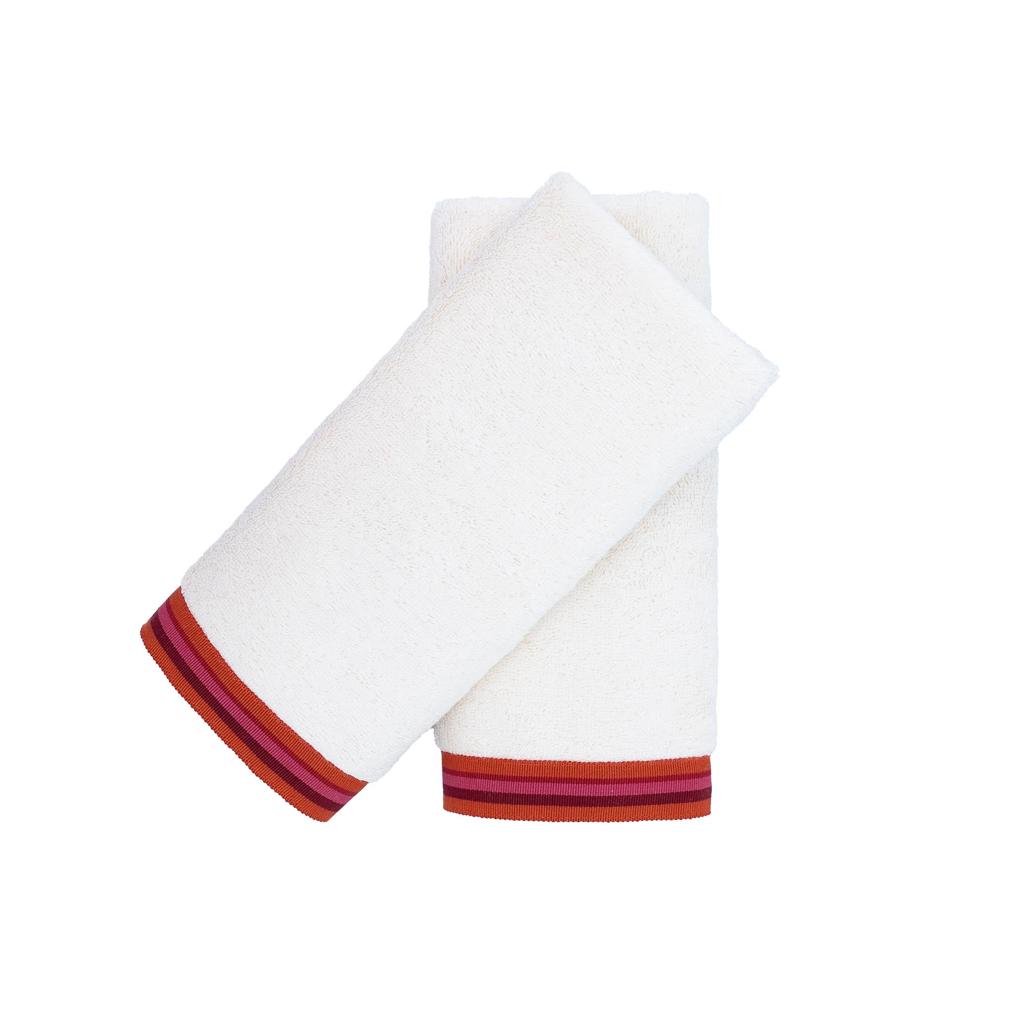 Ivory Guest Towels With Red Stripes Set of 2