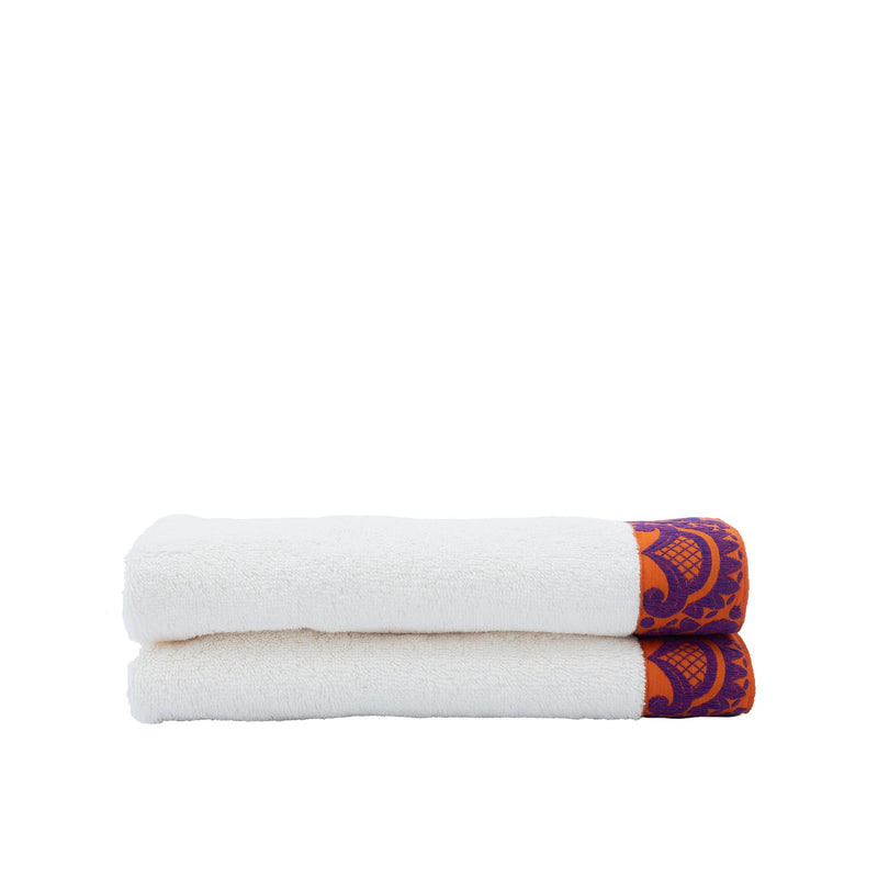 Ivory Guest Towels With Floral Borders, Set of 2
