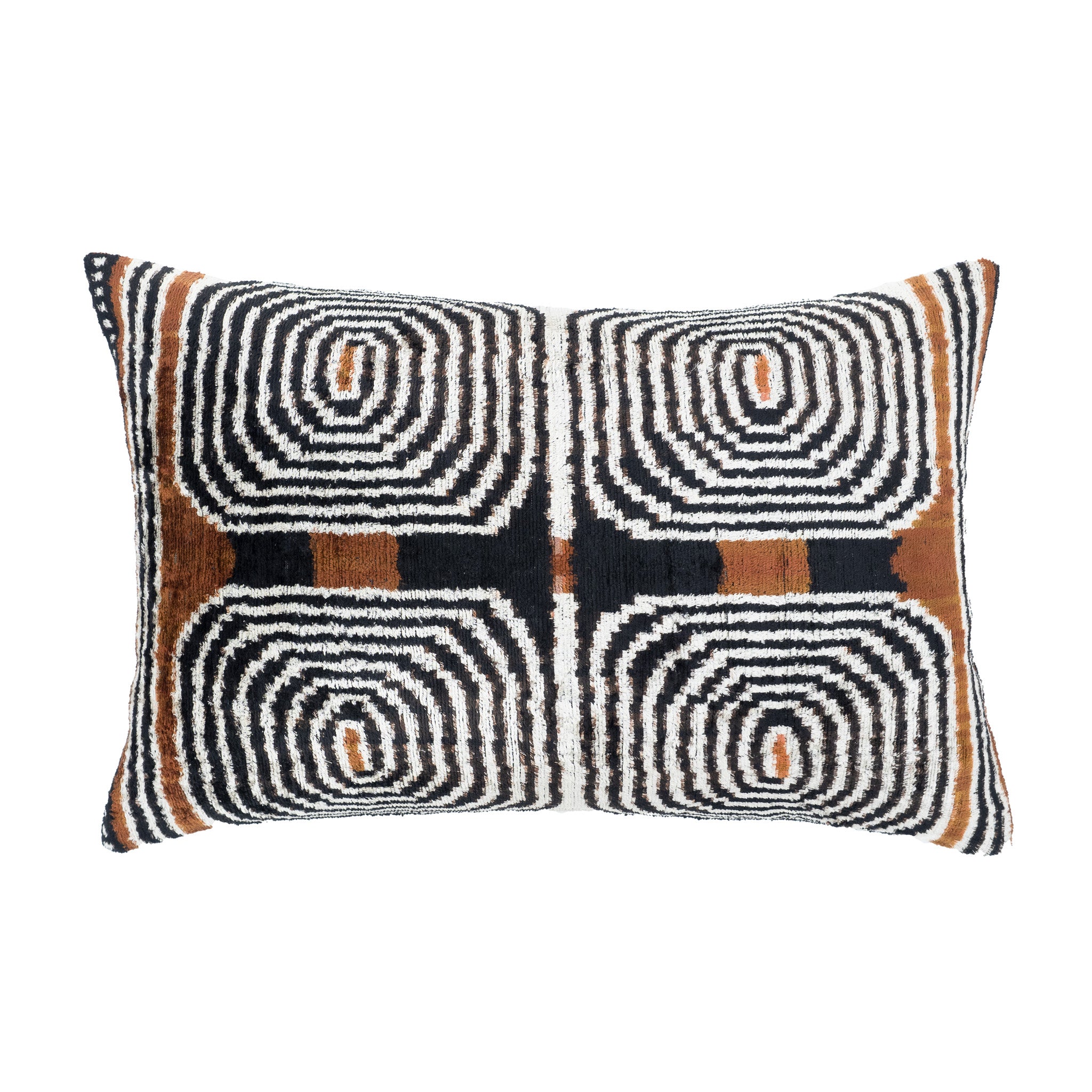 Handcrafted silk velvet Ikat pillow cover, bringing historical weaving traditions to contemporary home decor.
