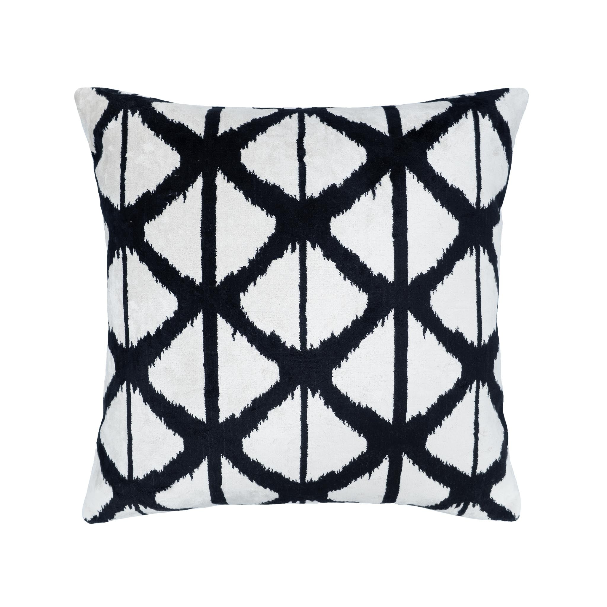 Lagoon Black Silk Velvet Ikat Pillow, 20" X 20"