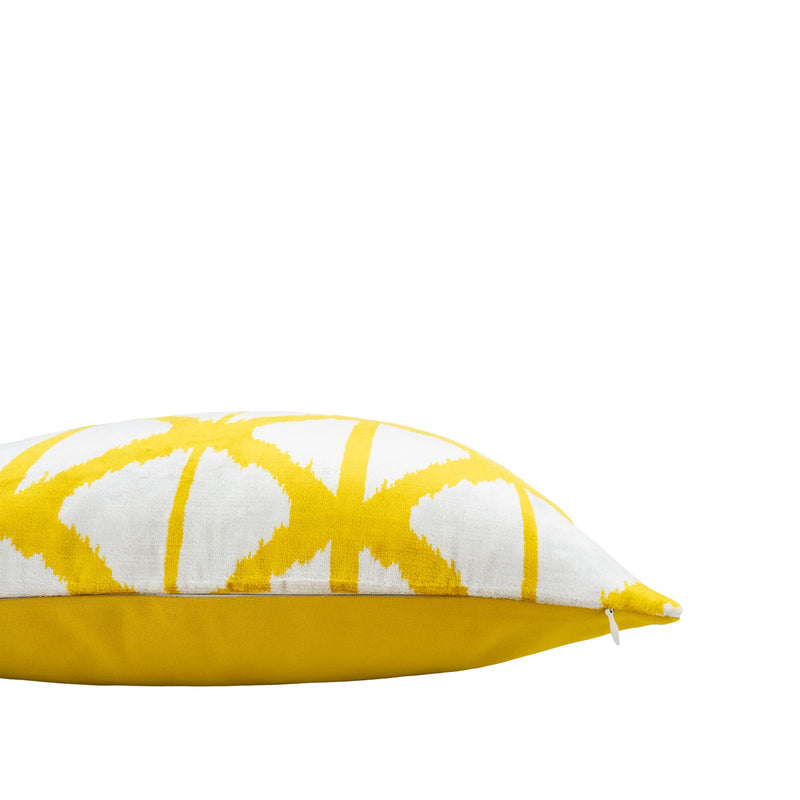 Lagoon Yellow Silk Velvet Ikat Pillow, 20" X 20"