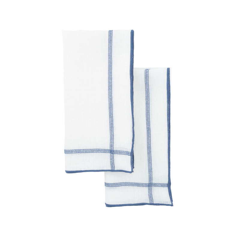 Linen Napkins With Blue Double Stitch , Set of 4