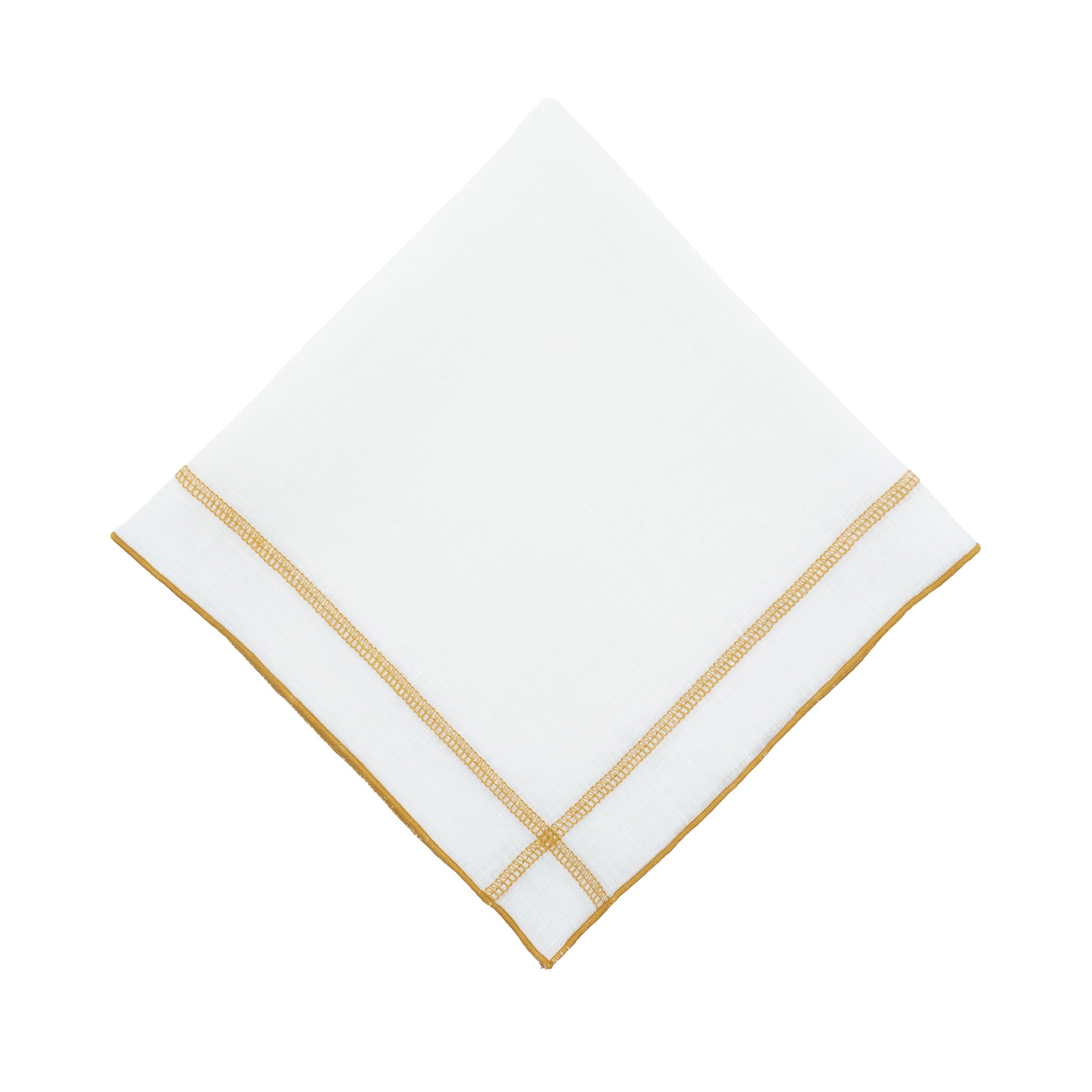 Premium linen napkins featuring elegant gold double hand stitching, ideal for adding a touch of sophistication to your dining decor."