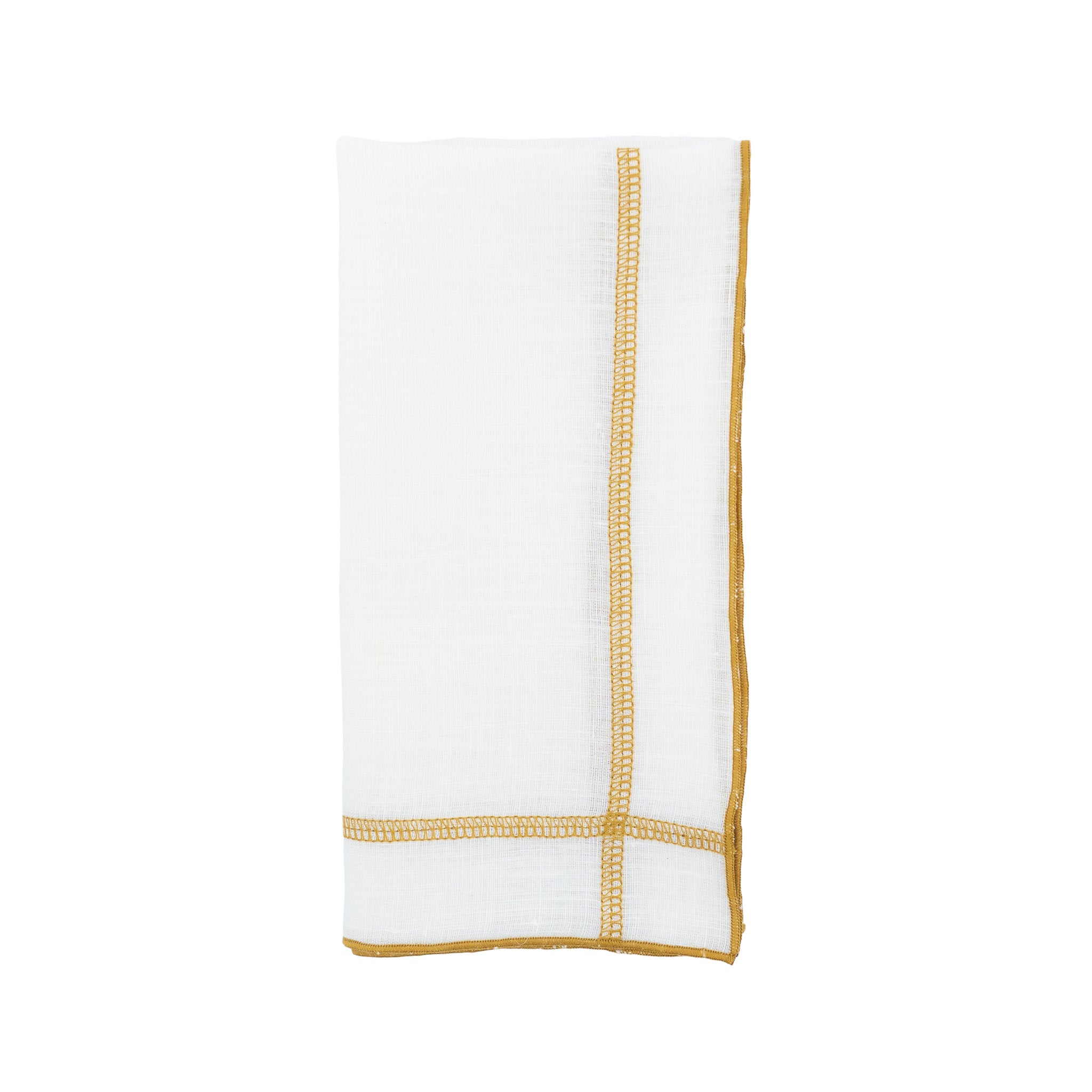 Set of 4 linen napkins, 18x18 inches, with gold double stitch for a chic and stylish dining experience.