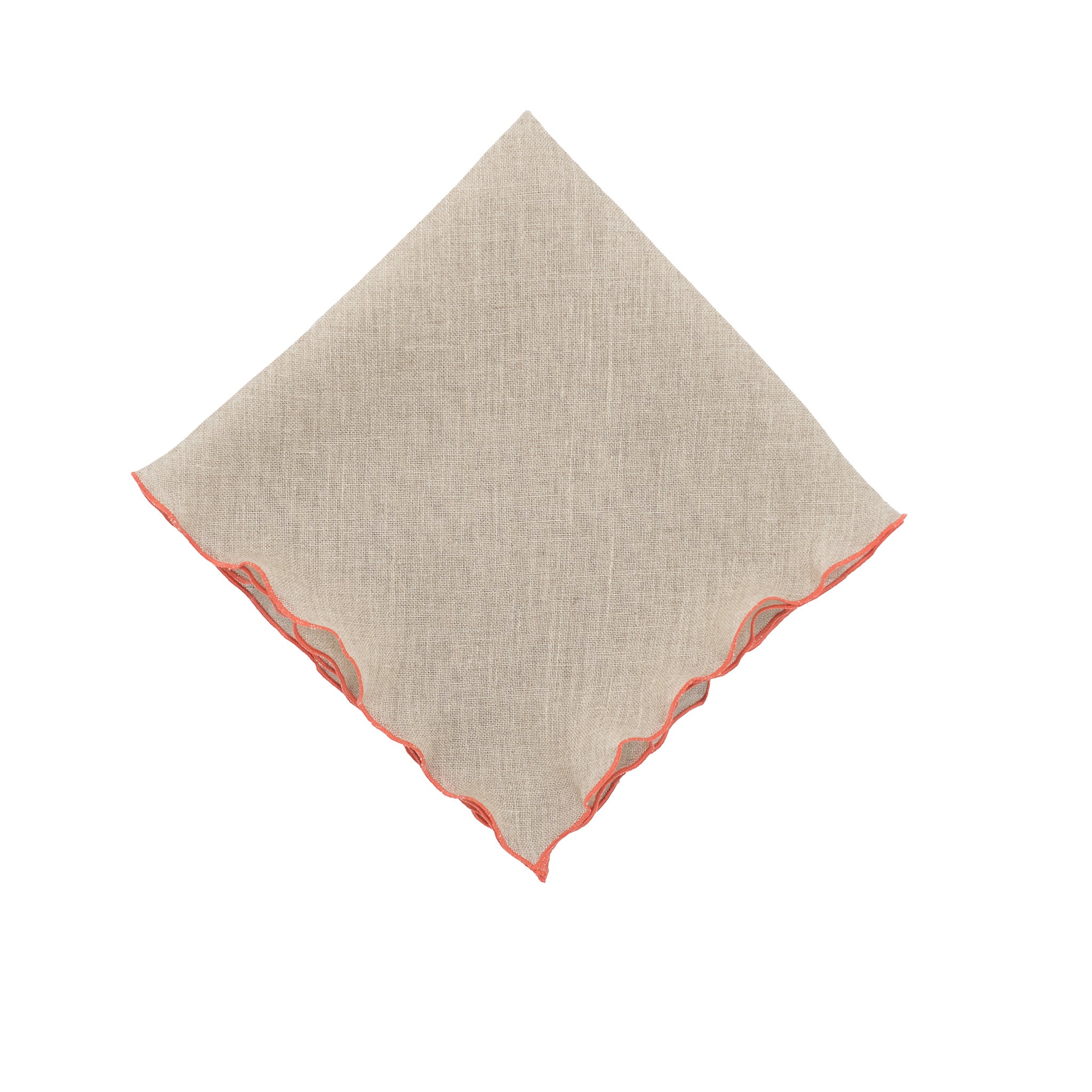 Premium khaki linen napkins featuring orange ruffled edges, perfect for a stylish and lively dining experience.