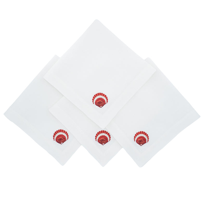 Linen Napkins With Red Shells, Set of 4