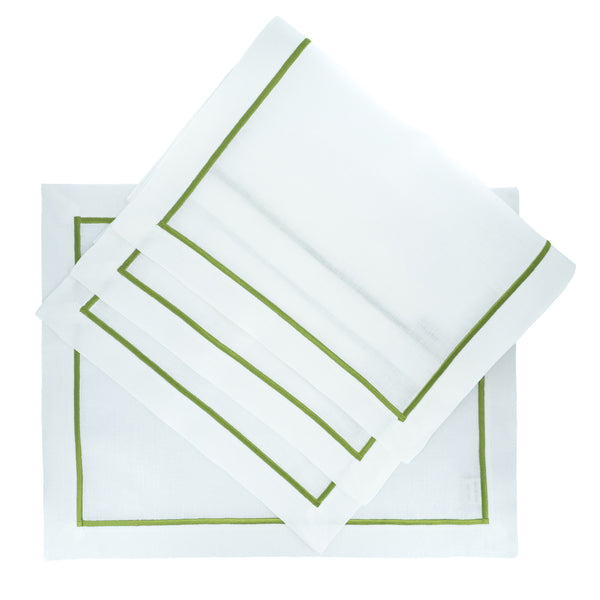 Linen Placemats With Green Borders 15" X 20" Set of 4