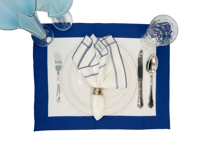 Linen Placemats With Navy Borders, Set of 4