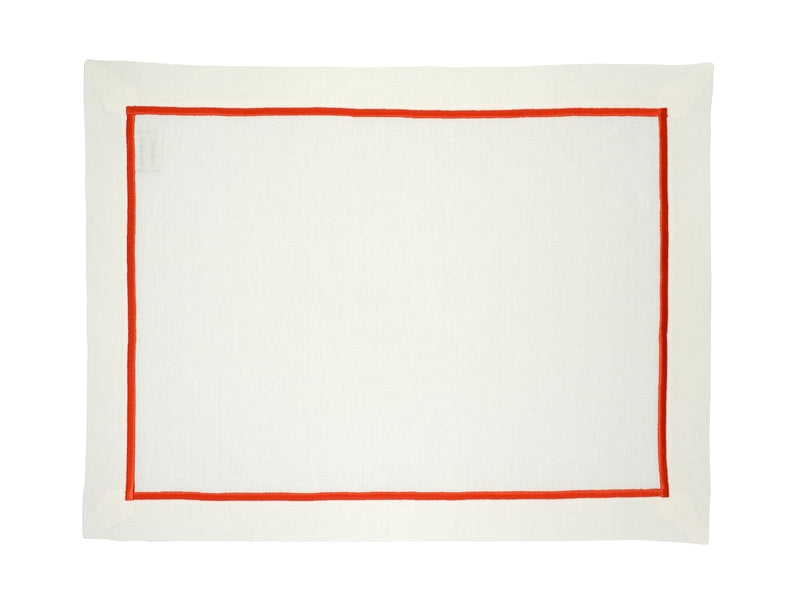 Linen Placemats With Red Borders, Set of 4