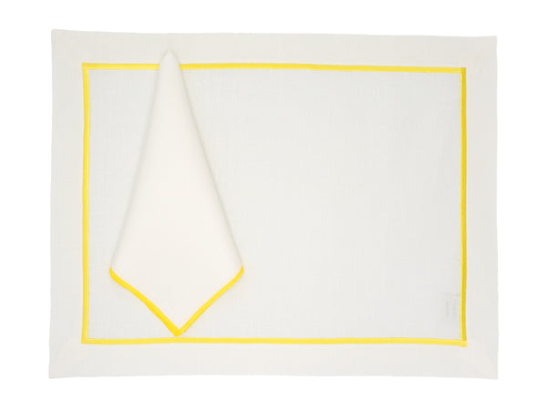 Linen Placemats With Yellow Borders, Set of 4
