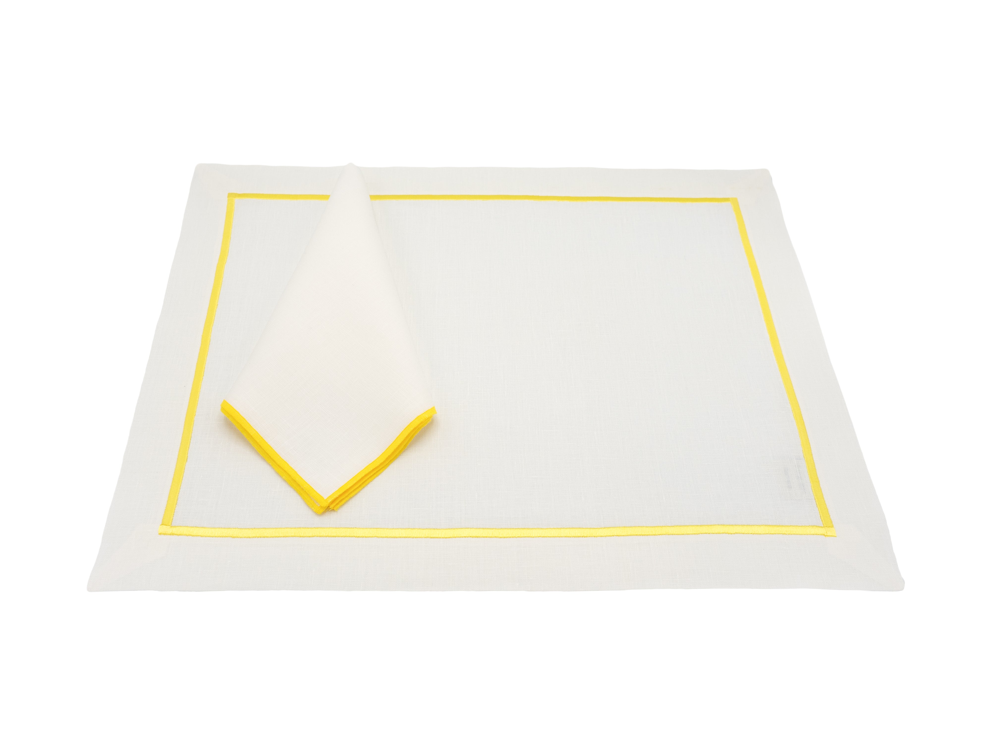 Linen Placemats With Yellow Borders, Set of 4