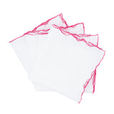 Linen Napkins With Pink Ruffled Hemstitch Edges, Set of 4