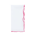 Linen Napkins With Pink Ruffled Hemstitch Edges, Set of 4