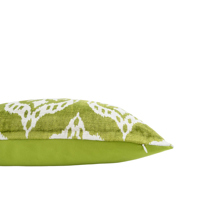 Mood Green Silk Velvet Ikat Pillow, 20" X 20"