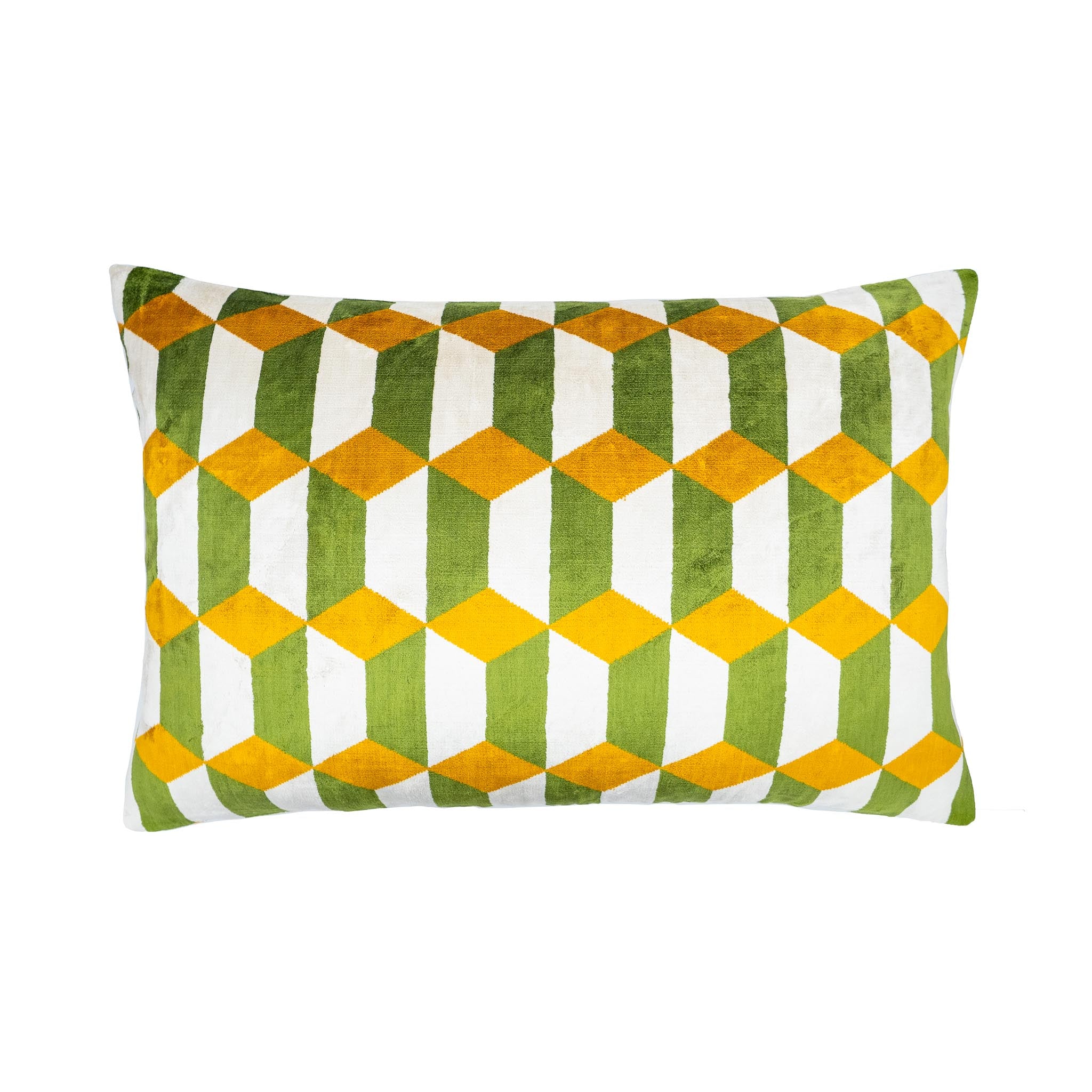 Orange Diamonds Silk Velvet Ikat Pillow, 16" X 24"