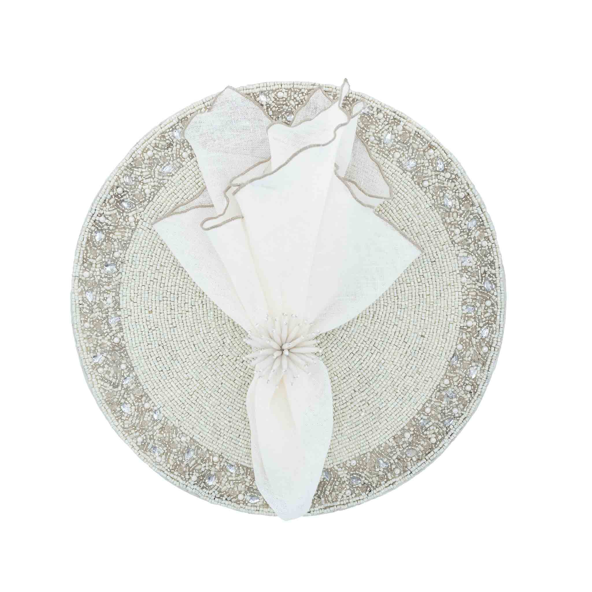 Chouchou Touch Pearl Placemats, crafted from high-quality glass beads for a shiny, elegant addition to your table.