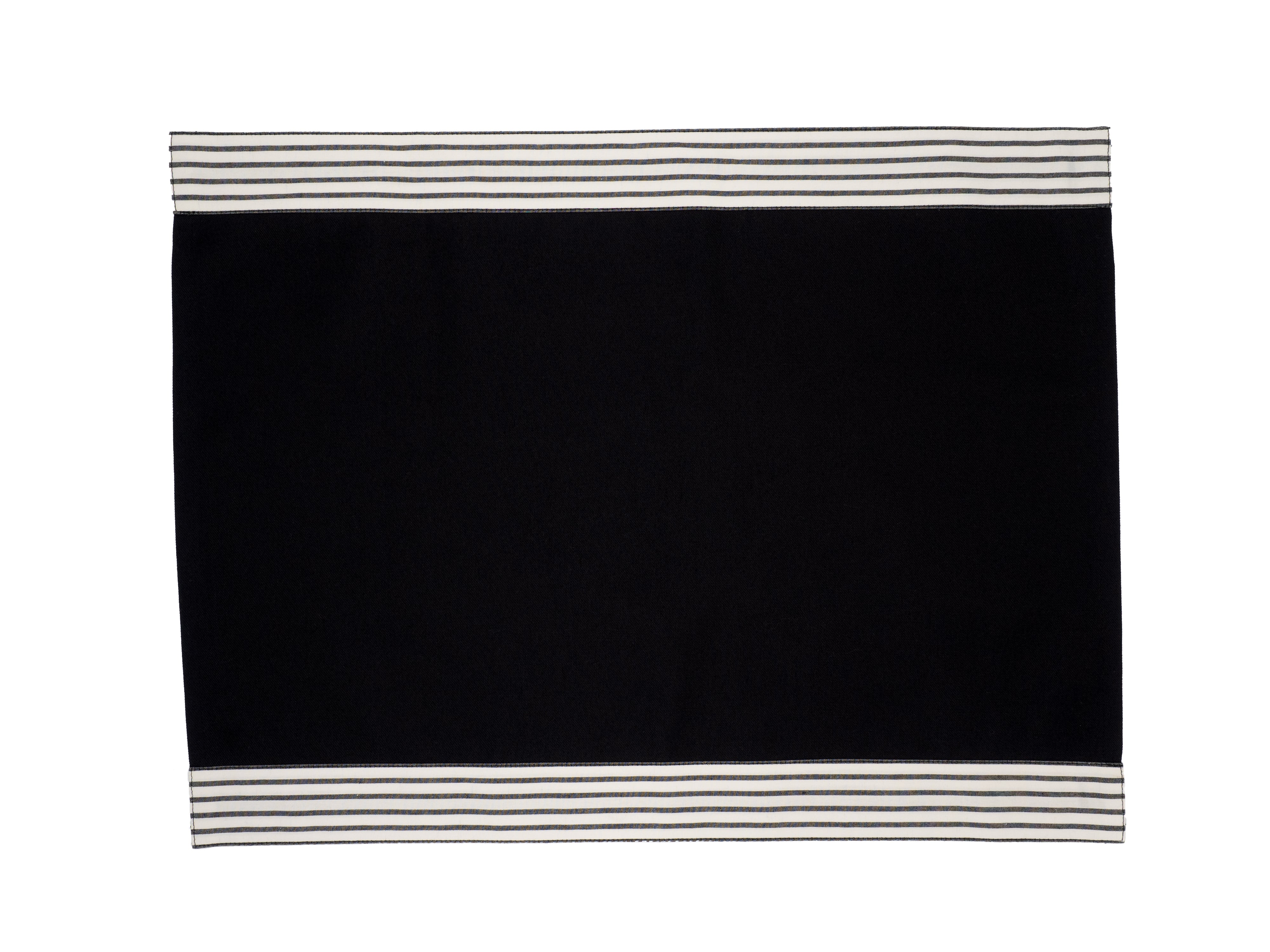 Black Placemats With Top & Bottom Stripes, Set of 4