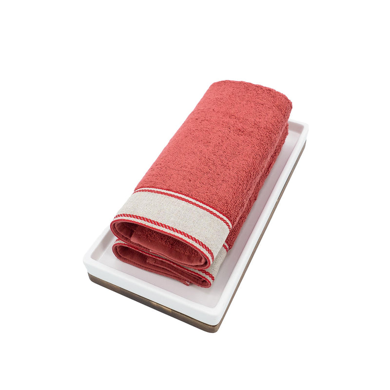Red Guest Towels With Linen Chain Borders Set of 2