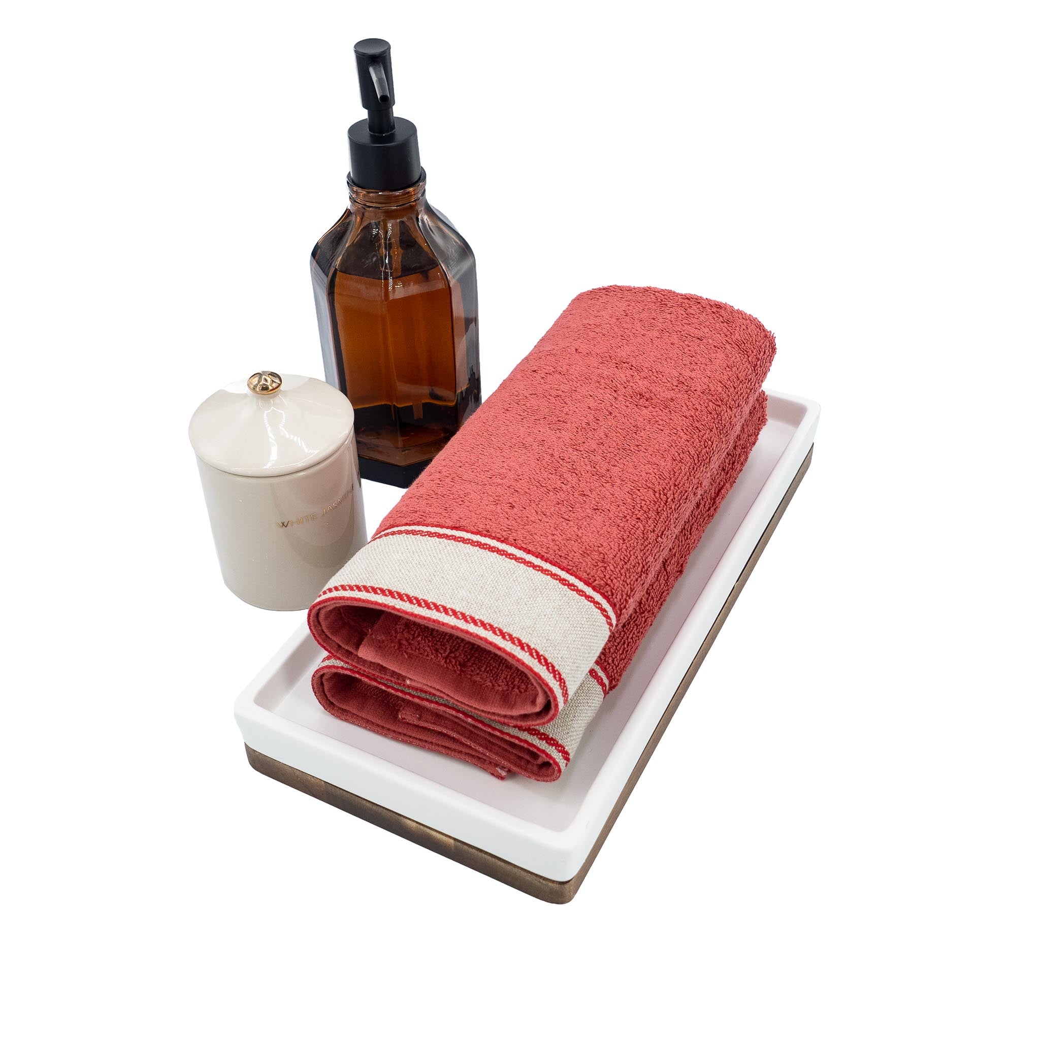 Red Guest Towels With Linen Chain Borders Set of 2