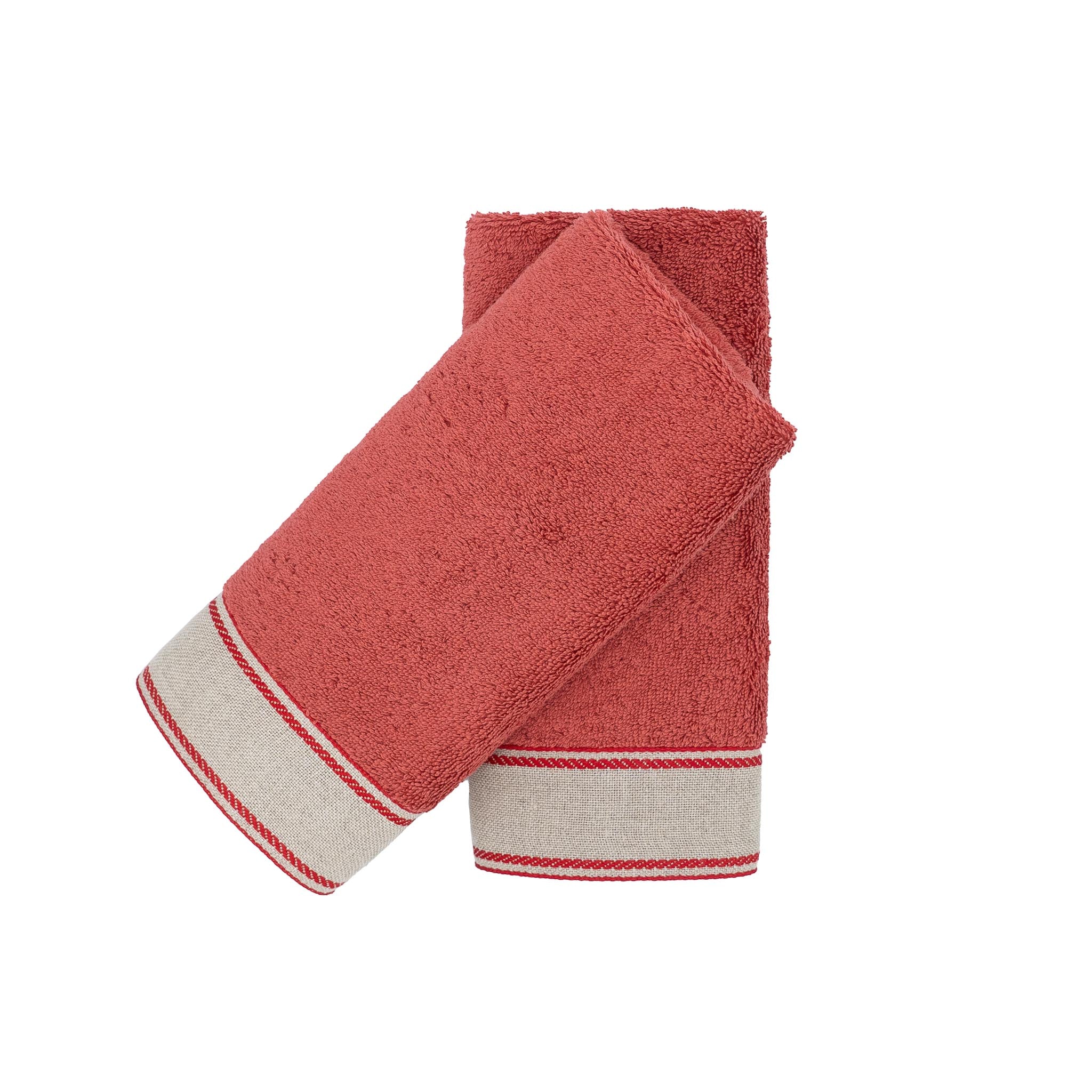 Red Guest Towels With Linen Chain Borders Set of 2