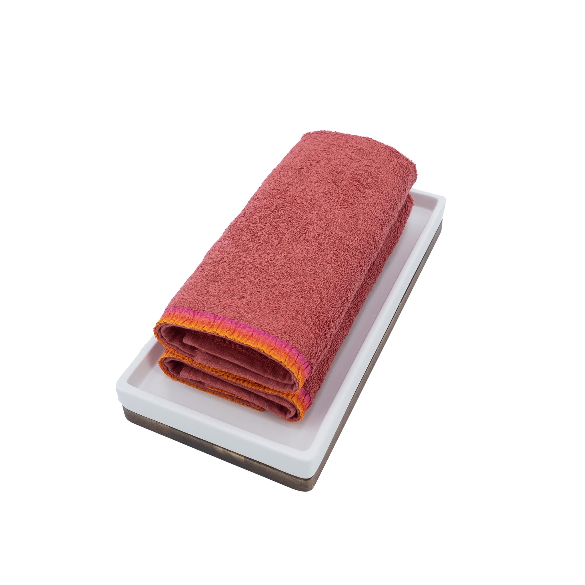 Red Guest Towels With Orange French Borders, Set of 2