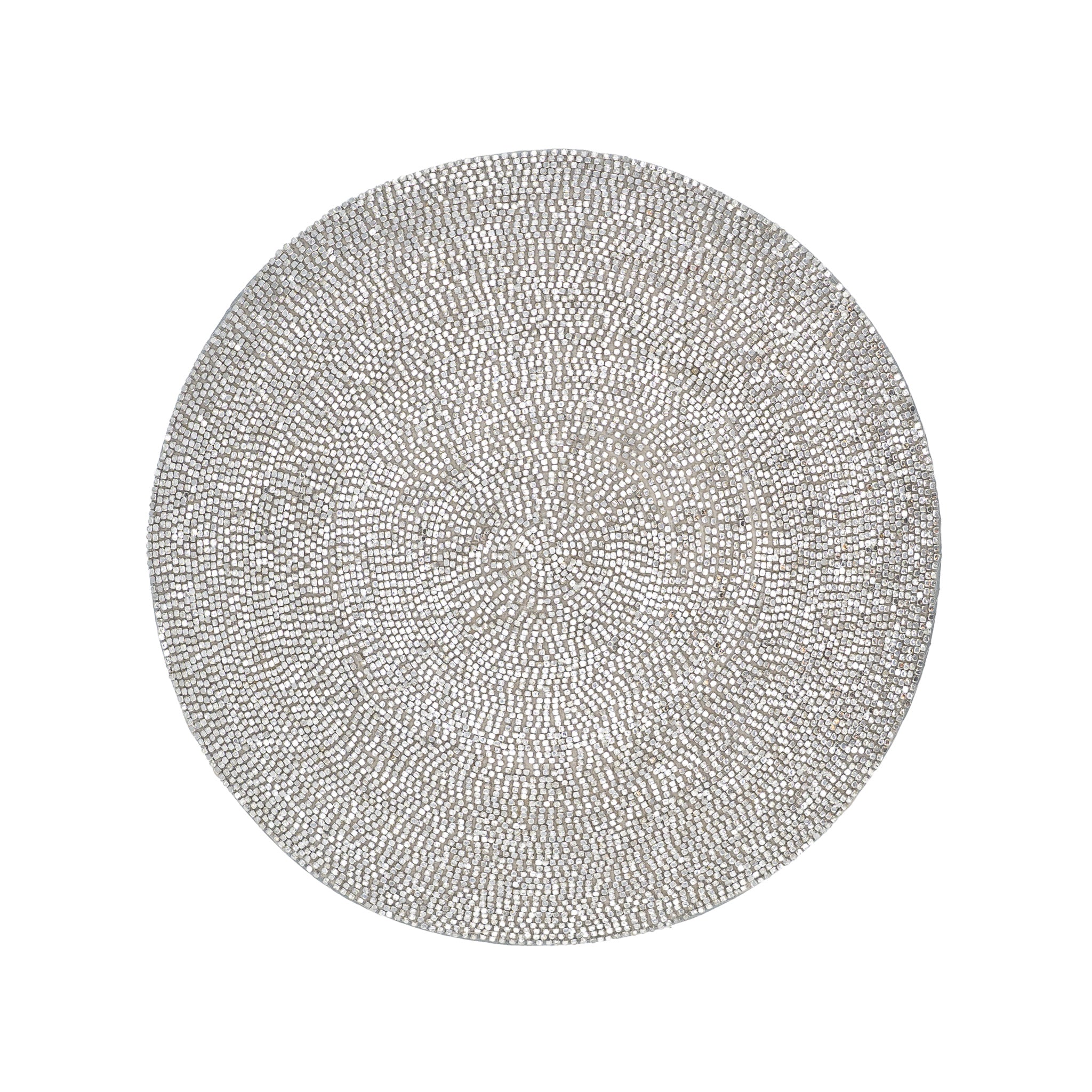 Chouchou Touch Silver Placemats, Set of 2, made with luminous glass microbeads for an elegant table setting.