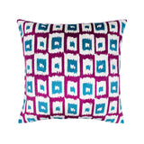 Squares Blue Silk Velvet Ikat Pillow, 20" X 20"
