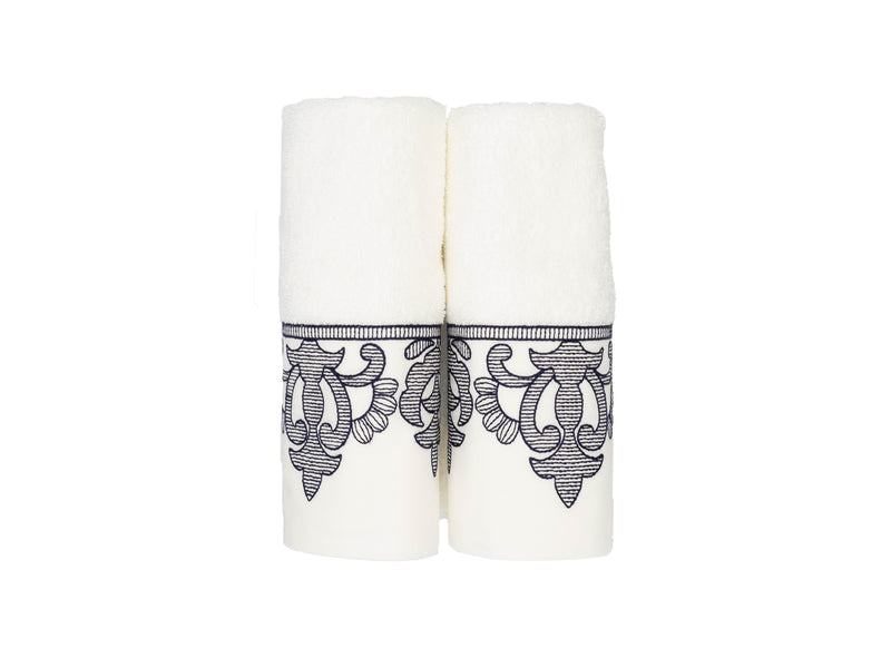 White Guest Towels Fleur de Lis French Border, Set of 2