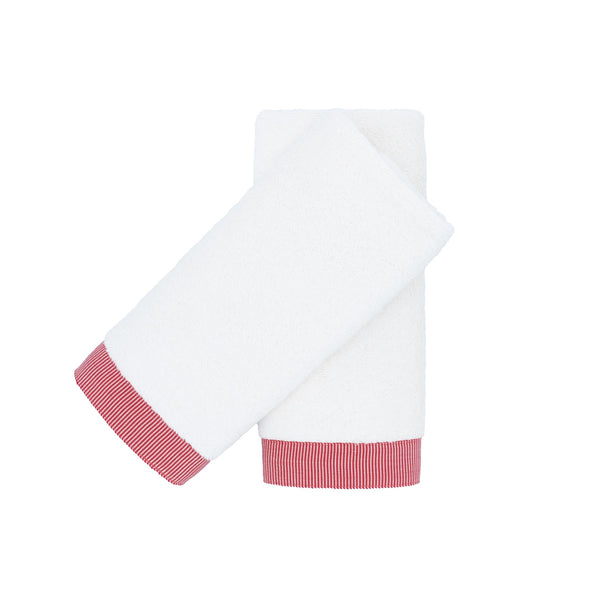 White Guest Towels With Red Stripes, Set of 2
