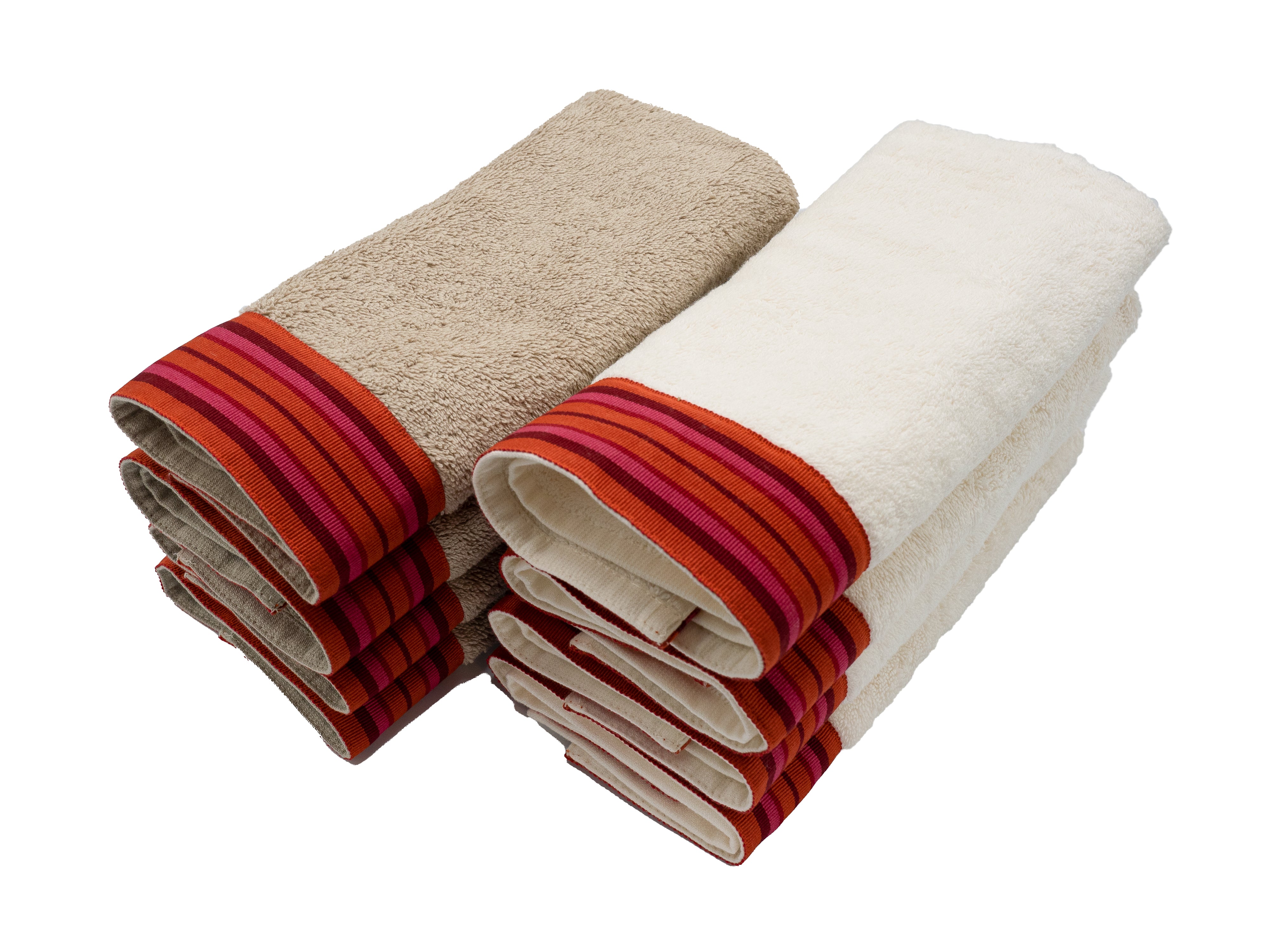 Camel Towels With Red Borders, Set of 2