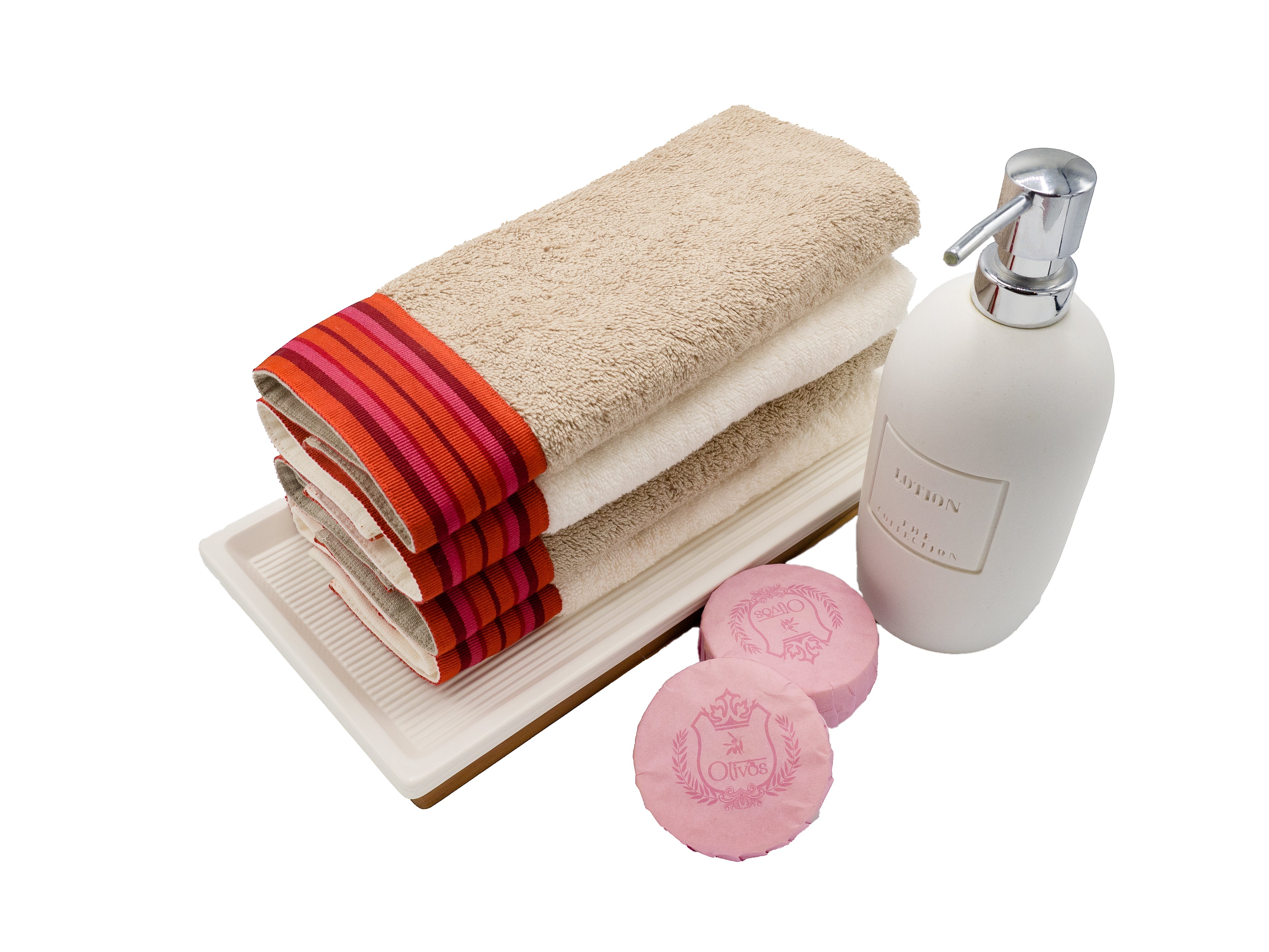 Ivory Guest Towels With Red Borders, Set of 2