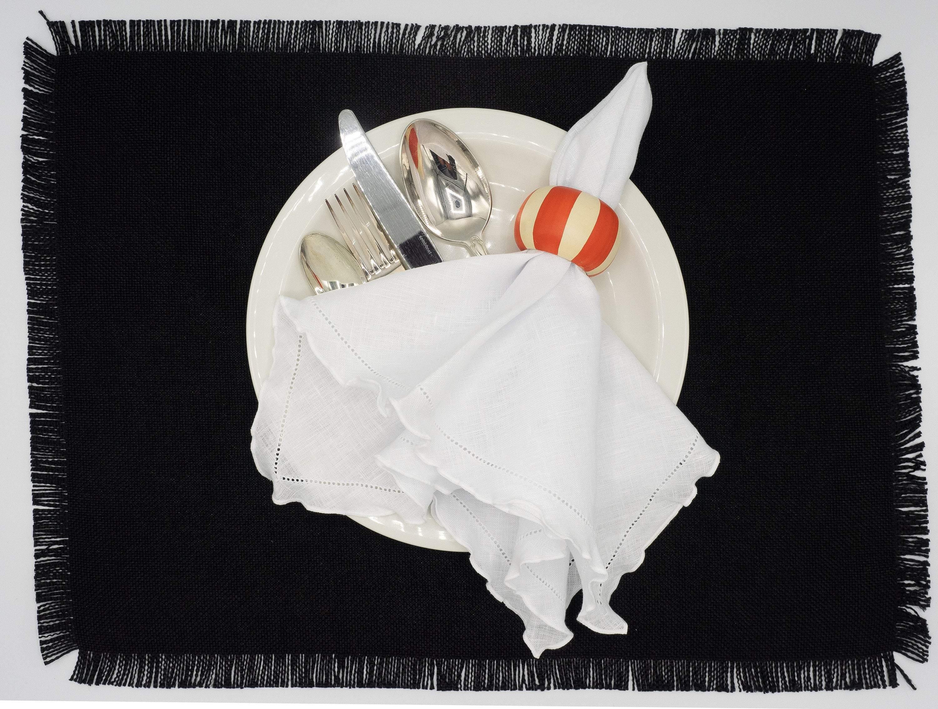 Placemats In Black With Fringes,  15x20 (40x50 cm) Sets of 2 or 4 - Chouchou Touch