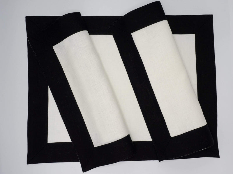Linen Placemats With Black Borders 15''X 20'' (40x50 cm) Set of 2 or 4 - Chouchou Touch