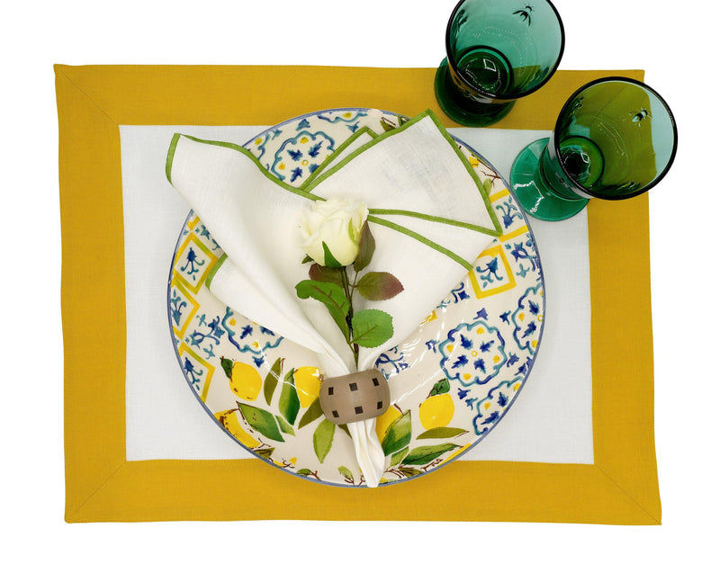 Linen Placemats With Mustard Borders 15''X 20'' (40x50 cm) Set of 2 or 4 - Chouchou Touch