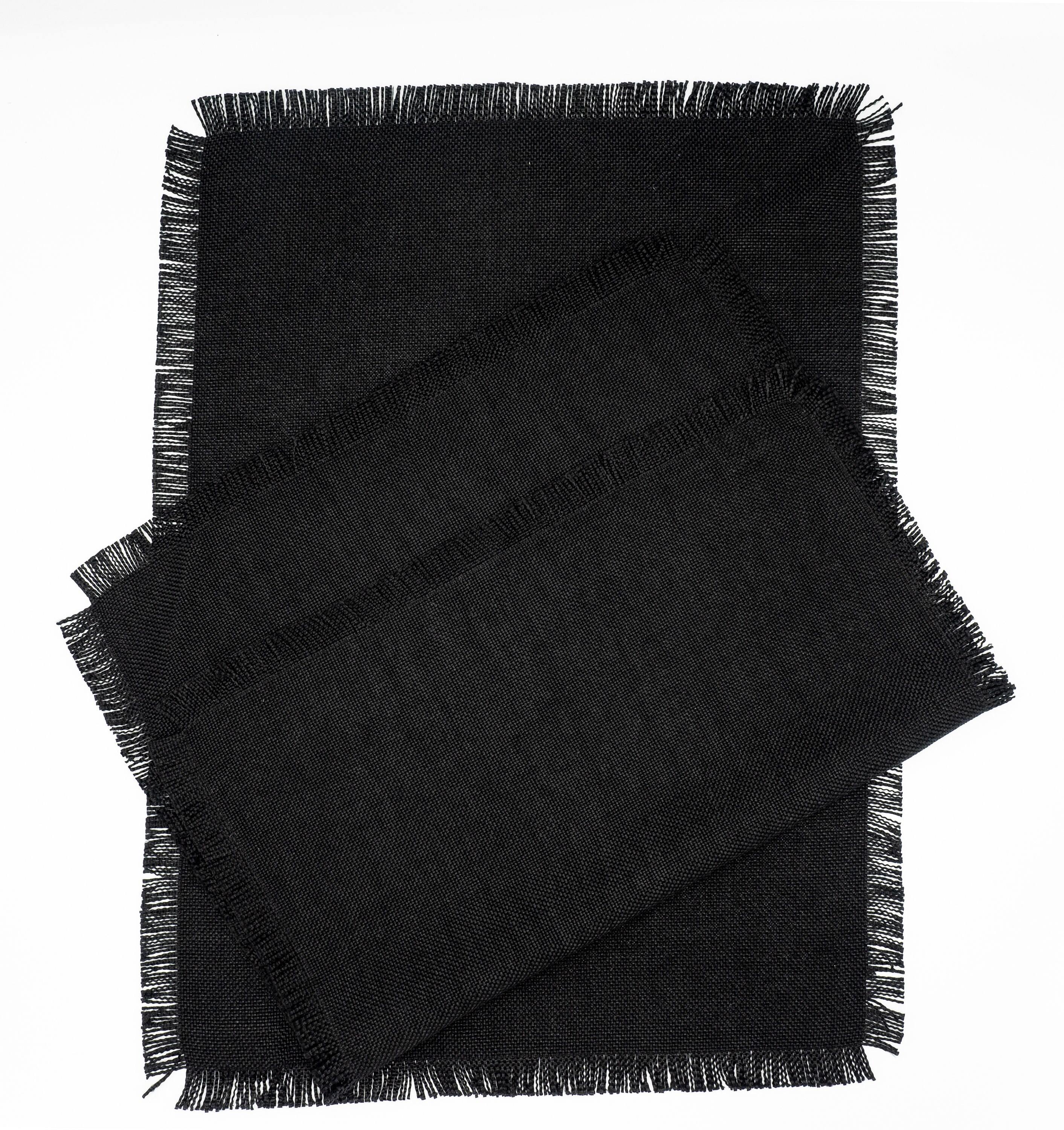 Placemats In Black With Fringes,  15x20 (40x50 cm) Sets of 2 or 4 - Chouchou Touch