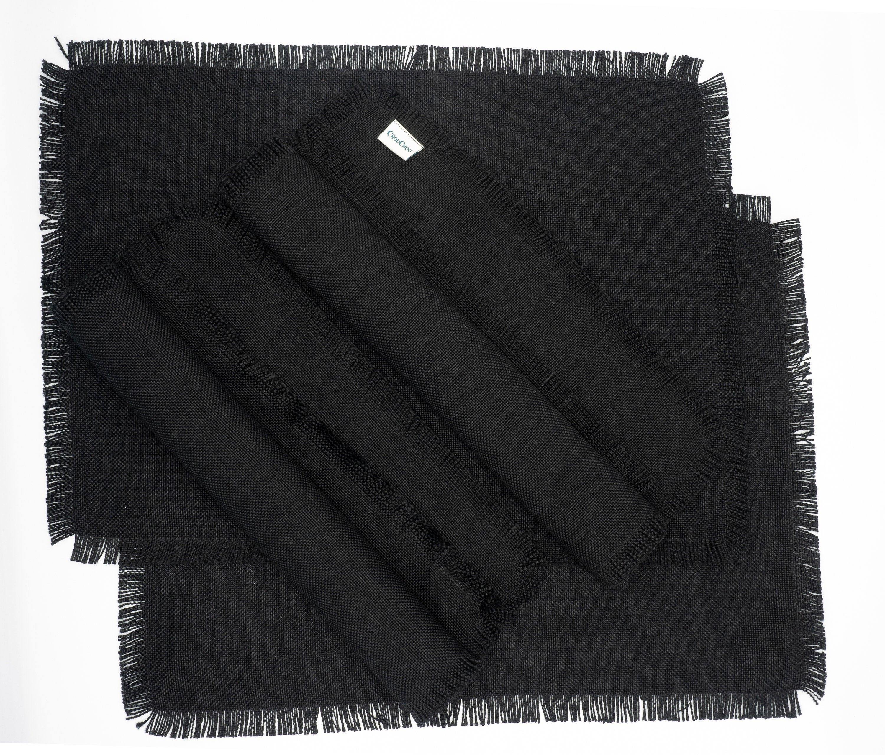 Placemats In Black With Fringes,  15x20 (40x50 cm) Sets of 2 or 4 - Chouchou Touch