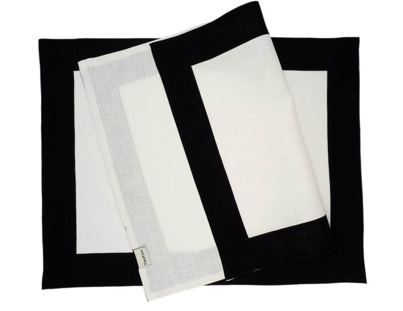 Linen Placemats With Black Borders 15''X 20'' (40x50 cm) Set of 2 or 4 - Chouchou Touch